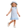 thumbnail image 1 of Vestido sin mangas de cuello redondo hasta la rodilla para niñas de verano, color sólido, cuello alto, estampado floral, lazo de malla, vestido decorativo + sombrero, conjunto de dos piezas, vestido d, 1 of 6
