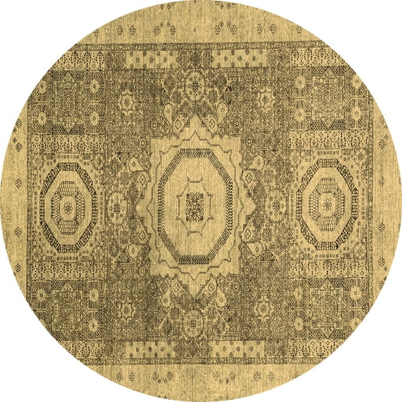 Ahgly Company Indoor Round Abstract Brown Modern Area Rugs, 7' Round