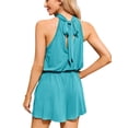 thumbnail image 4 of ZAXARRA Women’s Solid Color Rompers Summer Sleeveless Halter Neck Elastic Waist Jumpsuit Shorts Loungewear, 4 of 5