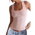 thumbnail image 2 of Womens Ribbed Square Neck Tank Tops Basic Backless Sleeveless Summer Camisole Pink L, 2 of 8