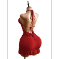 thumbnail image 2 of RDKTPXZ Women's Ruched Halter Mini Dress, Backless Bodycon Ruffle Hem Party Dress, 2 of 5