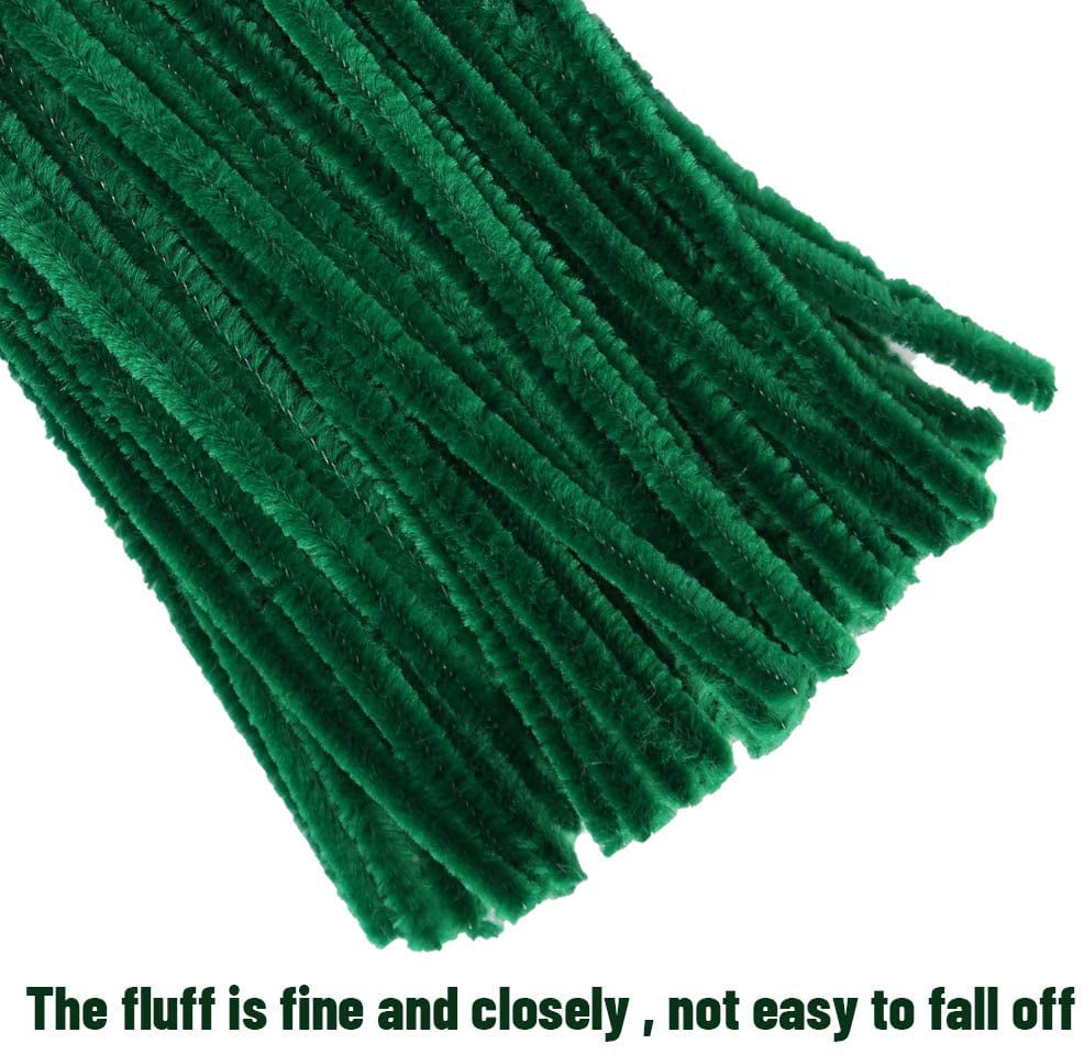 TOCOLES 100 Pieces Pipe Cleaners Chenille Stem Solid Color Pipe Cleaners Bulk for HalloweenChristmas DIY Craft Supplies Thick Dark Green Pipe Cleaners