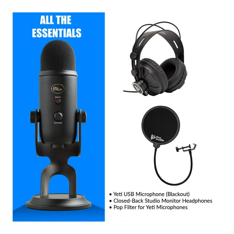 Blue Yeti Blackout USB Studio Microphone with Knox Gear