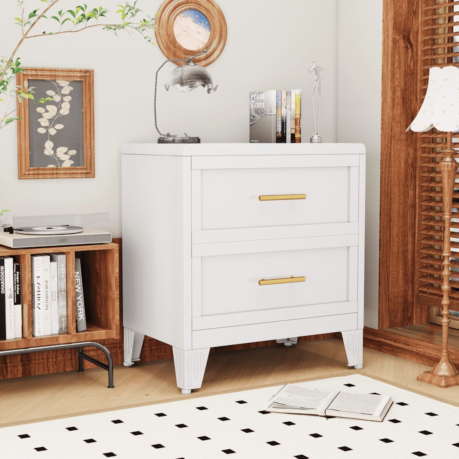 Erosoei Modern Metal Nightstand 2 Drawer Dresser for Bedroom