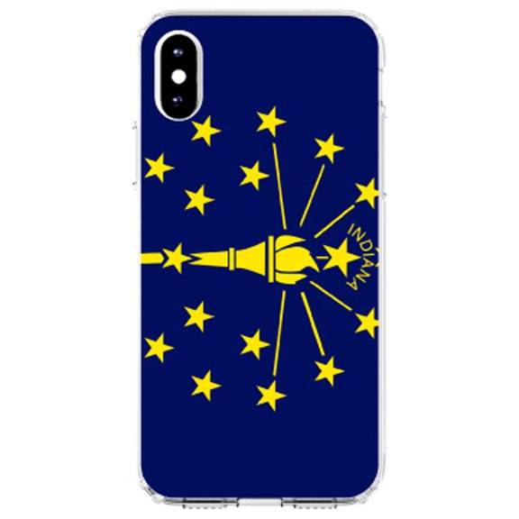 DistinctInk Clear Shockproof Hybrid Case for iPhone X / XS (5.8" Screen) - TPU Bumper, Acrylic Back, Tempered Glass Screen Protector - Indiana State Flag - US State Flag