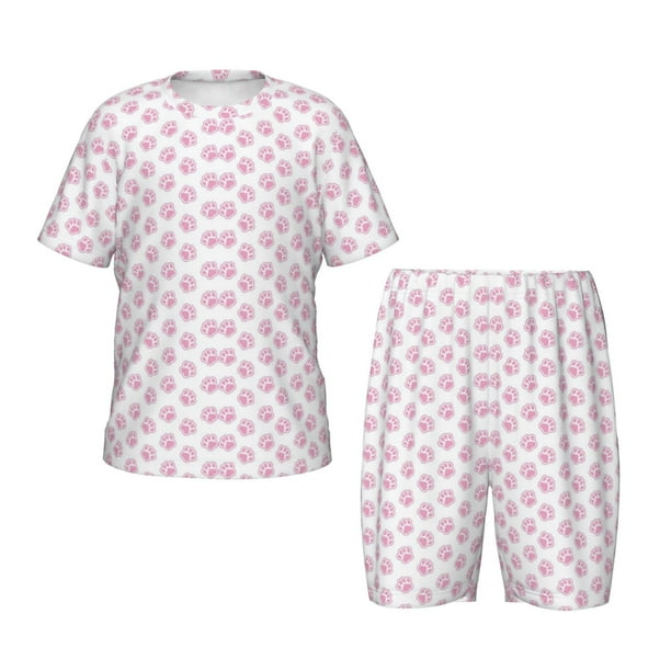 Balery Pink Paw Conjunto de Pijama Infantil de Manga Corta con Estampado – Ropa de Dormir de Algodón Suave-Large