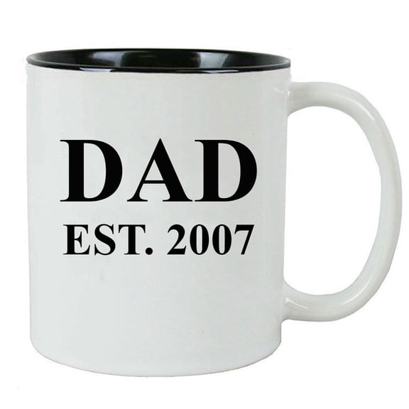 Dad Established Dad EST. 2007 11 Ounce Ceramic Coffee Mug with C-Handle, Black - By CustomGiftsNow