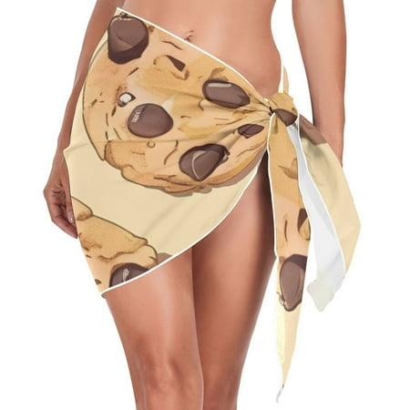 Chocolate Chip Cookies Small Women Coverups Beach Cover Up Chiffon Swimsuit Bikini Wrap Short Skirt Beach Slit Tie Waist