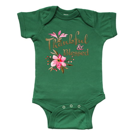 

Inktastic Thankful and Blessed Inspirational Saying with Pink Flowers Gift Baby Boy or Baby Girl Bodysuit