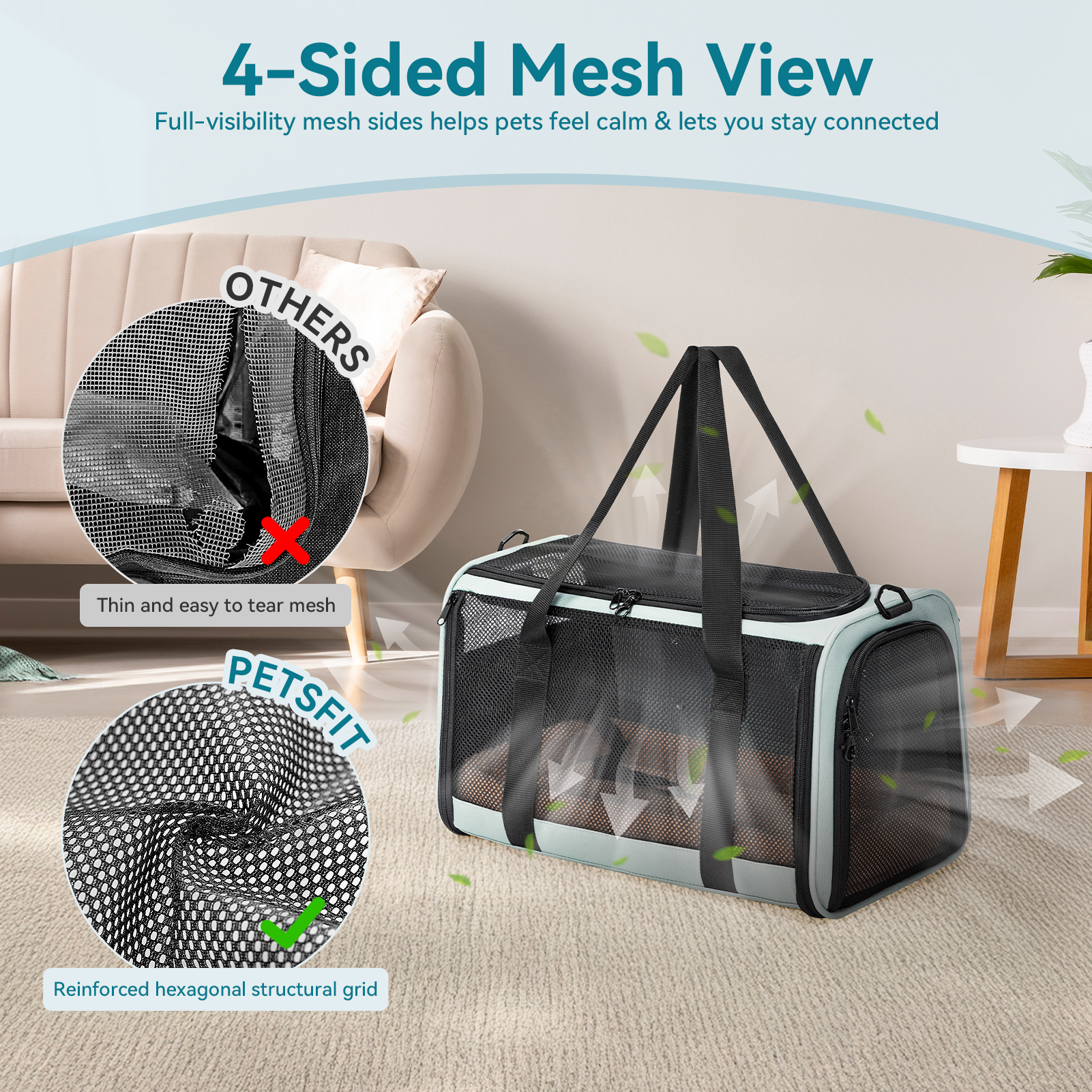 Petsfit Airline Approved Soft-Sided Cat Carrier, Green photo 3