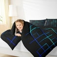 thumbnail image 4 of Feelyou Neon Blue Stripes Queen Comforter Set for Kids, Rectangle Square Geometric Bedding Sets, Abstract Reversible Bedding Comforter Set, Microfiber Bedroom Decor, 3pcs, 4 of 8