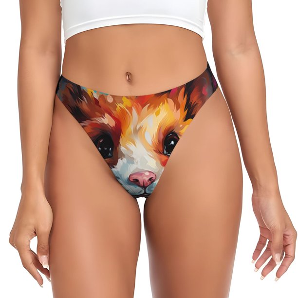 Balery Oil Painting Colorful Hamster Tangas de Algodón para Mujer con Estampado – Ropa Interior Sexy, Transpirable, G-string-3X-Large