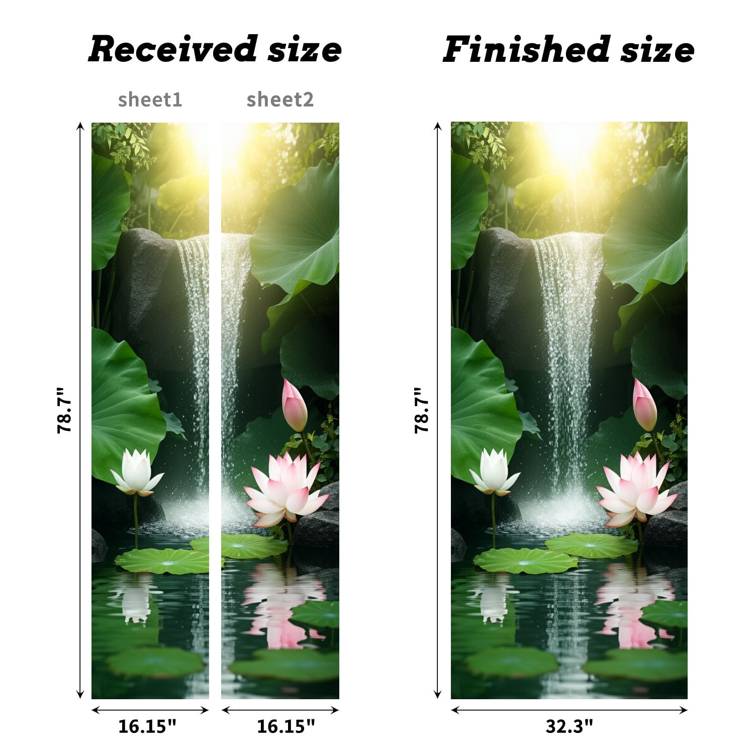 Self Adhesive Vinyl Refrigerator Wrap Set Serene Lotus Pond Waterfall Greenery Spiritual Calm Door Mural Removable Fridge Sticker Peel and Stick&nbsp;Full Door Cover Decal Kitchen Bar Decor