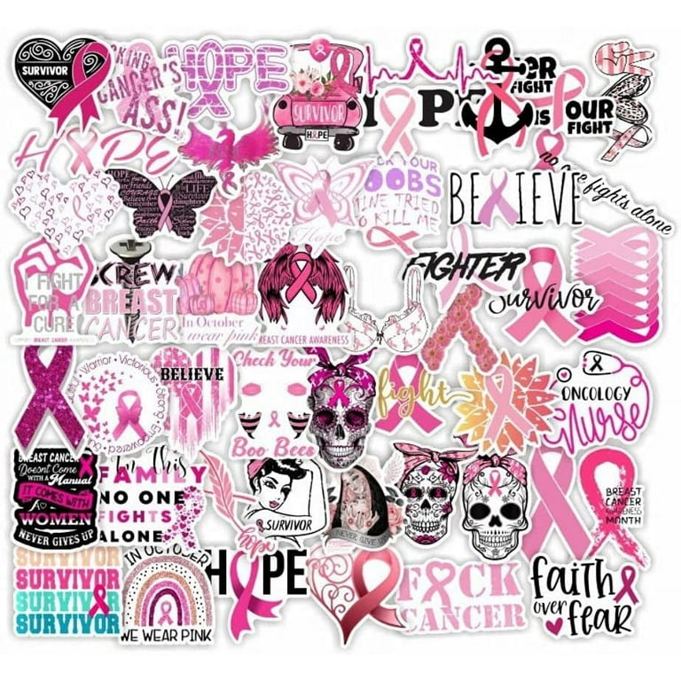 50 PCS Breast Cancer Awareness Stickers,Pink Ribbon Stickers,CaringWomen's  Health Stickers,Vinyl Waterproof StickersLaptop,Water  Bottles,Luggage,Computer,Cellphone,Skateboard,Guitar,Flag 