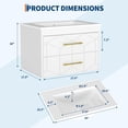 thumbnail image 2 of 30 inch Bathroom Vanity with Sink Combo, Floating Bathroom Vanity with Ceramic Basin, 2 Large Drawers with Gold Handle, Soft-Close Design, Easy Assembly, White, 2 of 6