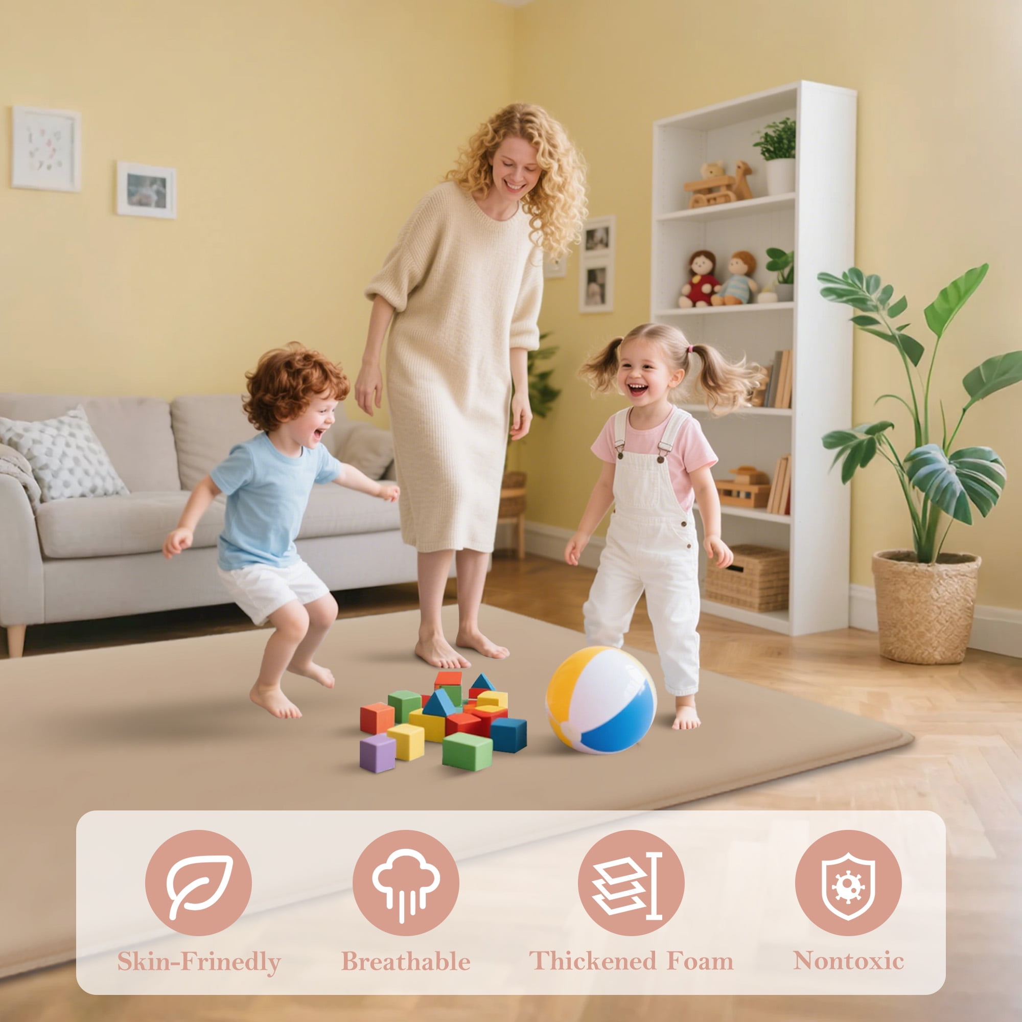 Baby Play Mat, 1.2"Thick Memory Foam Area Rug, Soft Coral Velvet Baby Crawling Mat with Non-Slip Backing, tummy time mat, tatami Padded Carpet, Baby Nursery Rug for Toddlers