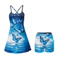thumbnail image 5 of Yuyamidu Blue Butterfly Golf Dress for Womens Size XS Slim Fit Tennis Dress with Built in Shorts, Comfy Sleeveless Women Athletic Dresses Outfits, 2 Piece, 5 of 7