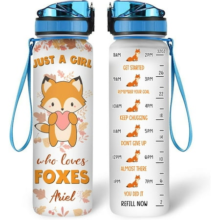 

Personalized Fox Lovers 32 Oz 1Liter Motivational Water Bottle Just A Girl Who Loves Foxes Custom Name Water Bottle With Time Marker Gifts For Women Girl On Birthday Mother Day s