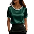 thumbnail image 3 of Jsaierl Short Sleeve Satin Tops for Women Casual Vacation Shirts Crewneck Classic Ladies Blouses Boho Solid Tshirts Top S-2XL, 3 of 6