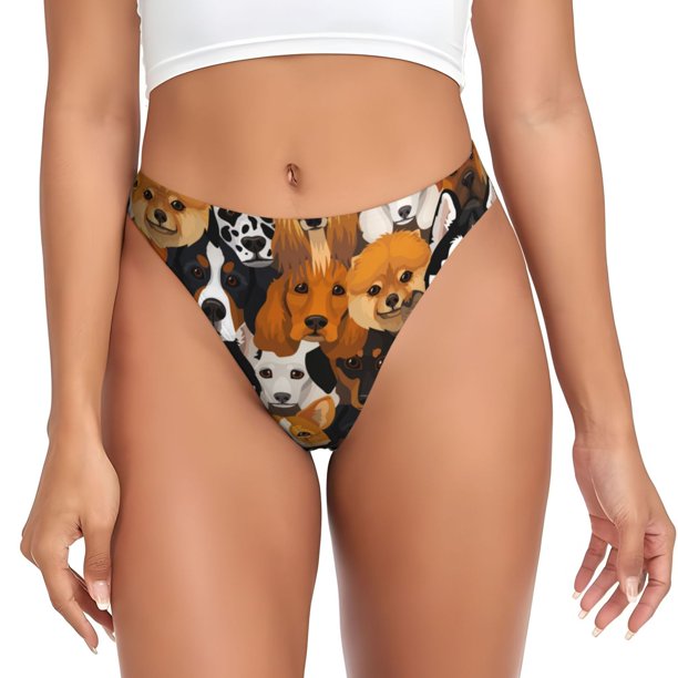 Balery Dogs Different Breeds Tangas de Algodón para Mujer con Estampado – Ropa Interior Sexy, Transpirable, G-string-Large