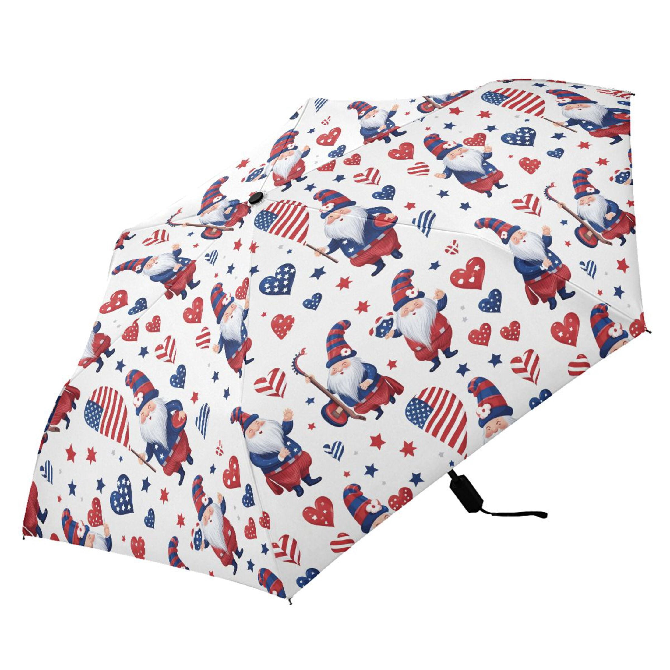 Dwarf Heart American Flag Compact Sun Umbrella Windproof Travel Umbrellas for Rain Strong Portable UV Protection