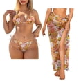 thumbnail image 2 of Yuyamidu Orange Hippy Flowers Womens 3pcs Bikini Swimsuits Summer Beach Swimwear Sexy Swimsuit with Beach Sarong Wraps Halter Bikini Top Triangle Bottoms, 2 of 6