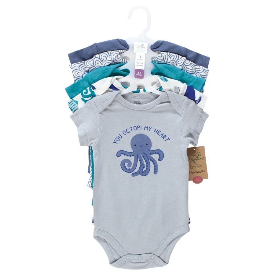 Touched by Nature Infant Boy Organic Cotton Bodysuits, Mystic Sea, Preemie
