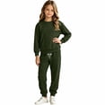 thumbnail image 3 of XAOFW Girl Outfits Long Sleeve Solid Color Sweatshirt Jogger Sweatpants Little Girls Fall Winter Cozy Clothes Sets 4-5 Years, 3 of 9