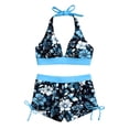 thumbnail image 4 of Mifsaly Womens Bathing Suits Tankinis Halter Neck Floral Print 2 Piece Athletic Swimsuits with Adjustable Side Tie Swim Shorts Surfing Pool Beach Party Swimwear M, 4 of 9