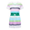 thumbnail image 4 of QUYUON Women Summer Casual Striped Dress Tie Waisted V-Neck Short Sleeve Bodycon T Shirt Short Mini Dress with Pockets Night Out Club Dress Beach Sundresses Pencil Dresses, Green S, 4 of 5