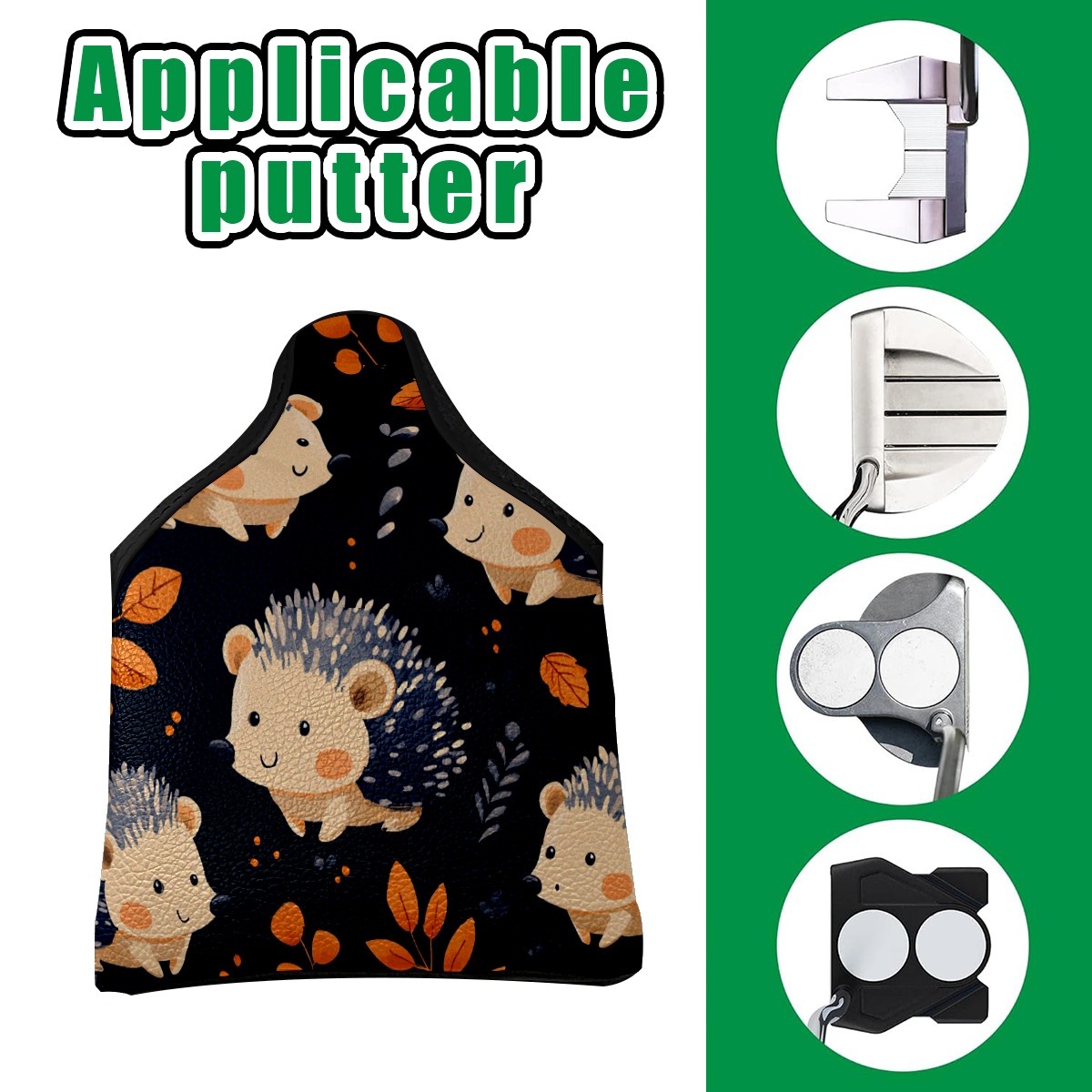 Golf Mallet Putter Cover Premium Leather Waterproof Golf Putter Head Cover with Magnetic Closure Dark Hedgehog