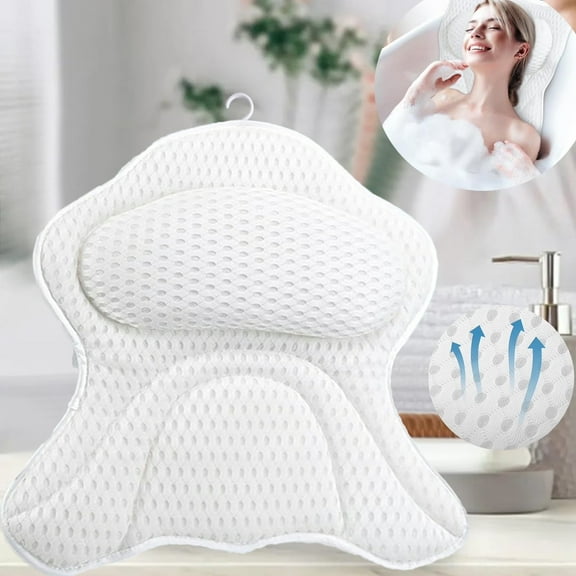Luxury Bath Pillow Tub Spa Pillow with 4D Breathable Air Mesh and Suction Cups, Fast Drying Relieve Stress Bathtub Pillow Cushion for Tub Neck and Back Support