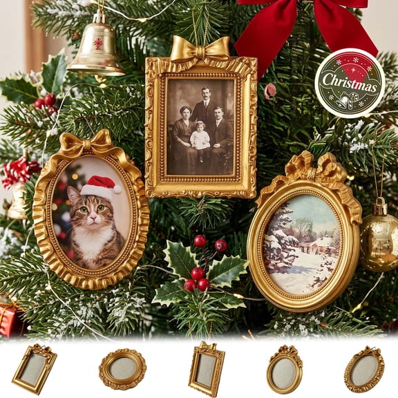 Resin Photo Frame Christmas Ornaments, DIY Picture Hanging Crafts, Hanging Tree Pendants, Xmas Decorations Seasonal Party Gifts, Indoor Outdoor Decor for Christmas Tree Table Window Mantel