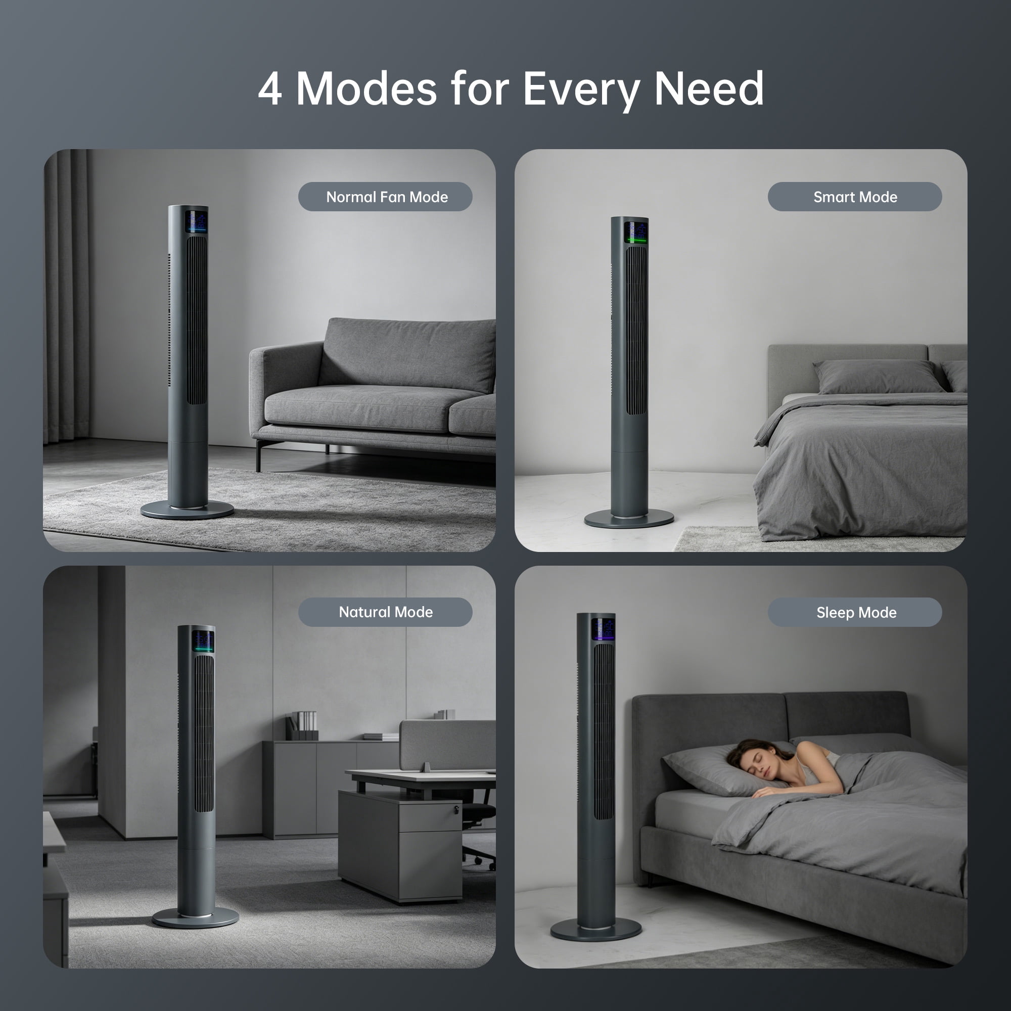 PHILODECO 40" Smart Tower Fan,Featuring Temperature and Humidity Display,4 Speed Settings and Modes,80° Oscillation,12-hour Timer, Remote Control,Sleep Mode For Bedrooms, Living Rooms and Offices