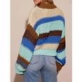 thumbnail image 4 of PUWEI Women's Striped Cardigan Sweaters Long Sleeve Trendy Chunky Knit Color Block Sweater Coat, 4 of 7