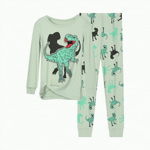 KPOPLK Toddler Kids Junior Soft Bamboo Pajamas Tie Dye Long Winter Pjs 2pcs Set(Light Green&5,8-9 Years)