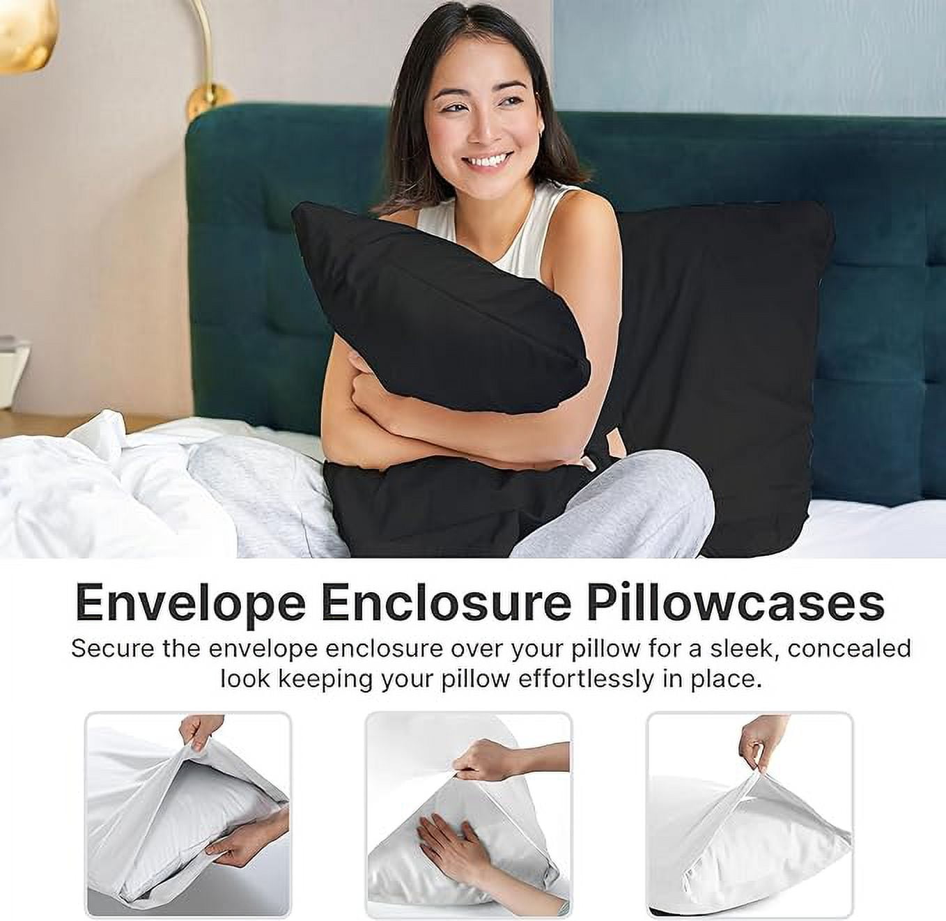 CGK Linens Extra Soft Pillowcases Set of 4 - Queen / Standard Size Hotel Luxury Breathable & Cozy 4-Piece Pillow Covers, Black
