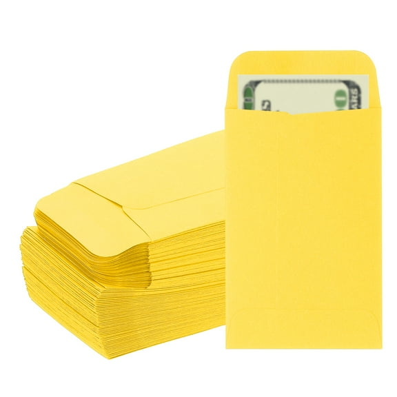 Uxcell Money Envelope, 100 Pcs 3.5" x 2.2" Cash Holder for Checks Coins, Light Yellow