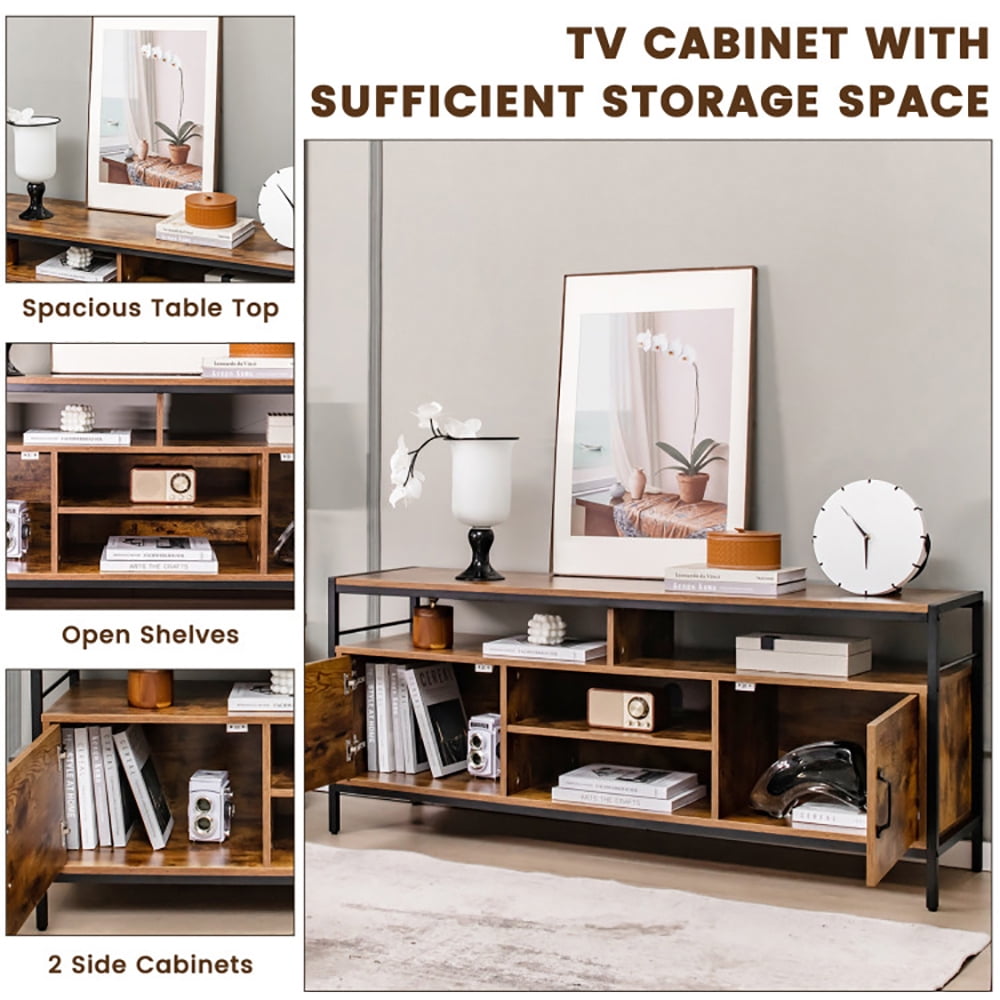 Finihen TV Stand, TV Cabinet, 58 Inch Industrial TV Stand with Cabinets and Adjustable Shelf for TVs up to 65 Inch, for Living Room, Brown