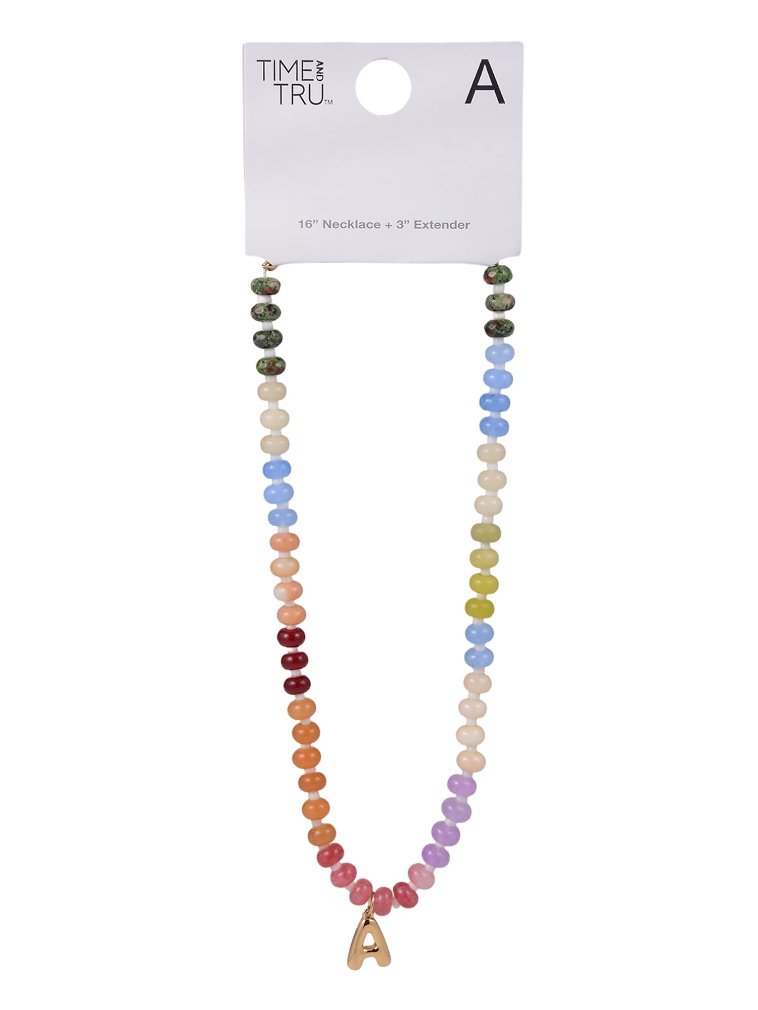 Time and Tru Goldtone Multicolored Bead Initial "A" Necklace