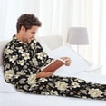 thumbnail image 4 of Mens Pajamas Set, White flower Button Down Long Sleeve Loungewear Sleepwear Pjs sets for Men, 4 of 5