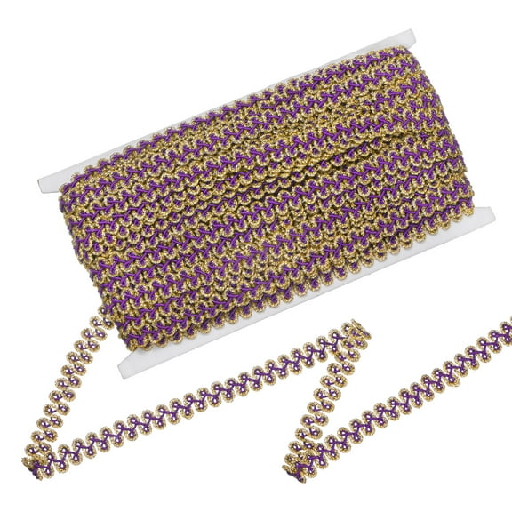 Uxcell Gimp Braid Trim, 1/2 Inch 12cm x 25 Yards Polyester Gold Edge Woven Trim Lace Ribbon Fabric Upholstery Trim for Sewing/Costume Dark Purple