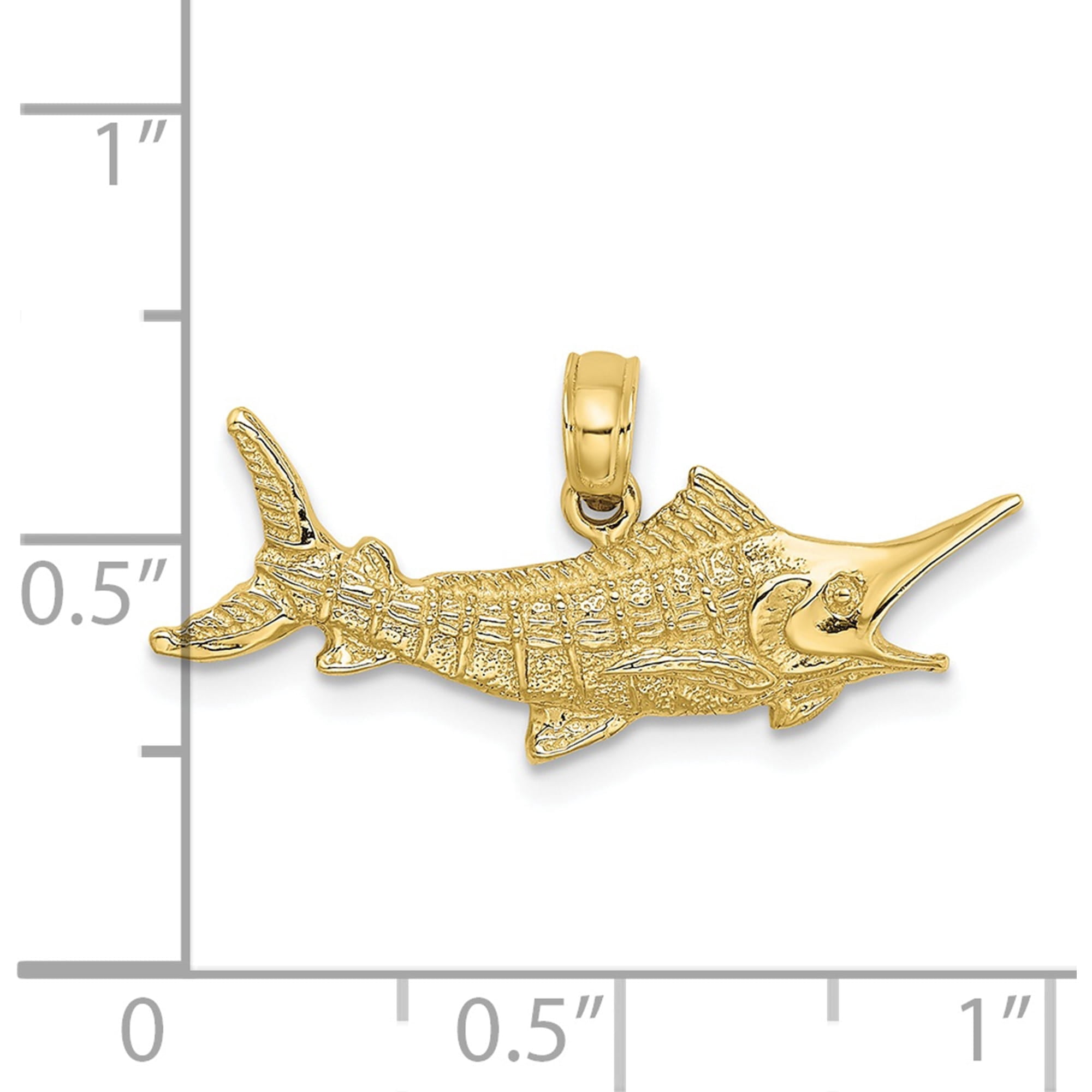 10K Textured 2-D Marlin Fish Charm Yellow Gold Material Artisan Luxe Glamorous Designed for those who cherish timeless beauty