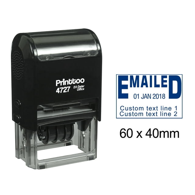 Printtoo Self Inking Dater Stamp With Emailed & Custom Text Line Date Rubber Stamp Office Stationery-Blue