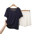 thumbnail image 4 of Women's 2 Piece Polka Dot Loungewear Set Short Sleeve Crew Neck Top with Elastic Waist Pants Breathable Casual Pajama Outfit for Home Nightwear Blue XXL(XXL), 4 of 4