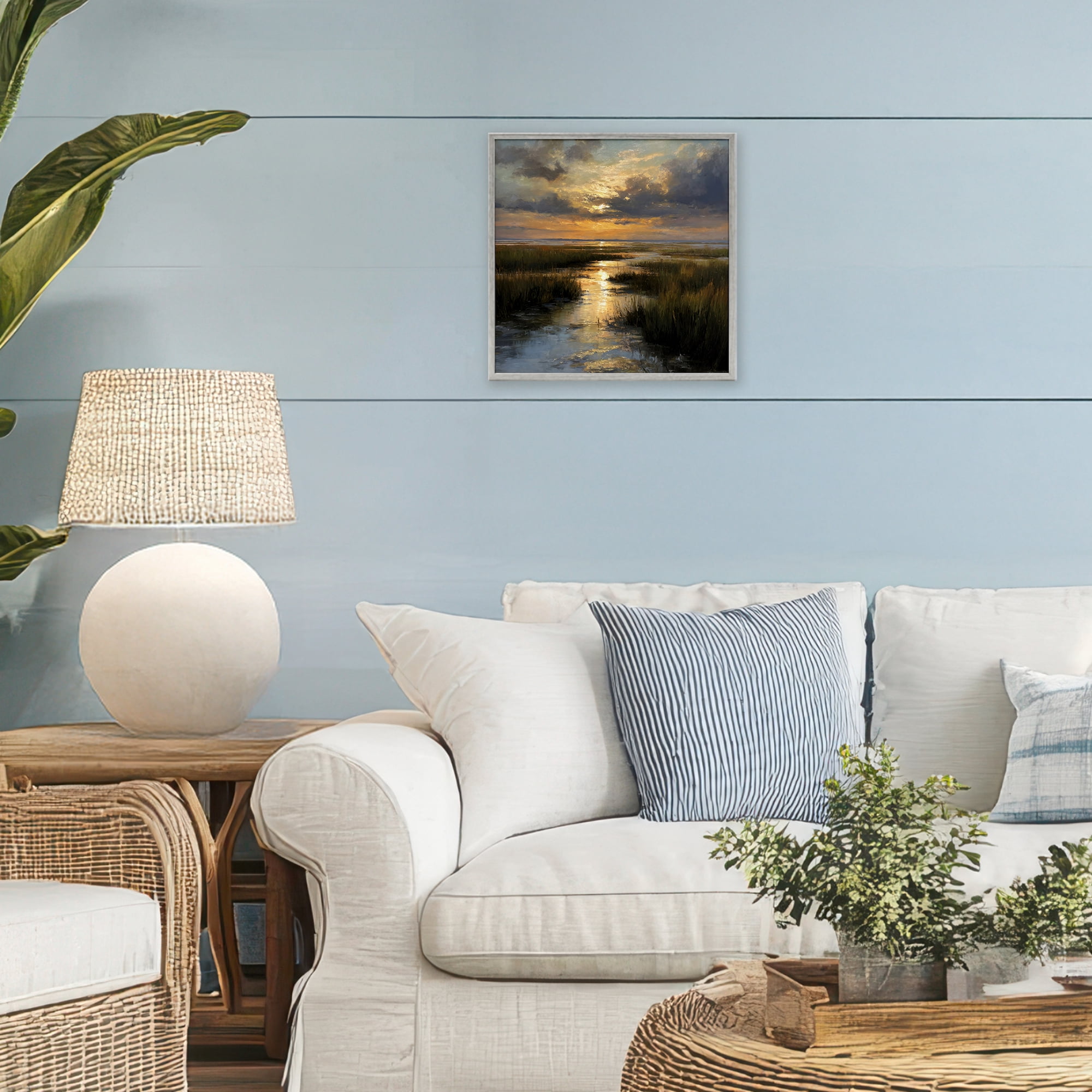 Stupell Industries Sunset Over Marshland Gray Framed Giclee Art, design by Petal Prints Design