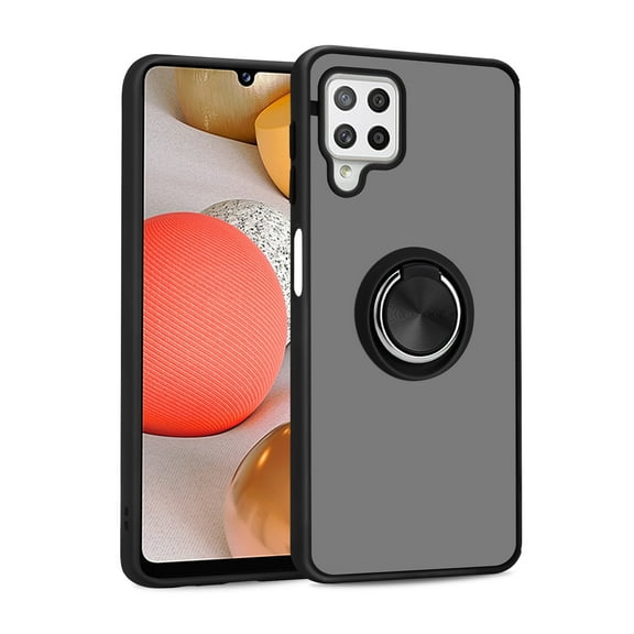 For Samsung Galaxy A22 4G / SM-A225 Impact Metal Ring Holder Stand Magnetic Car Mount Protective Hybrid Case Cover Black