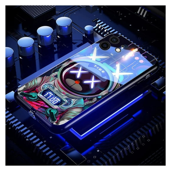 LED Phone Case,Colorful Glowing Tempered Glass Back Cover Bumper Shockproof,Protective Lens
