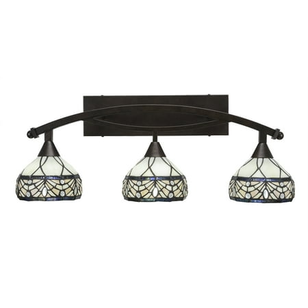 

Bow 3 Light Bath Bar Shown In Bronze Finish with 7 Royal Merlot Art Glass