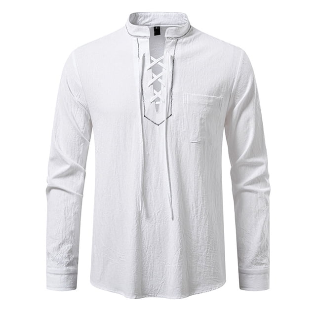 pstuiky Camisas casuales de manga larga para hombre, Suéter informal de manga larga con cuello alto y cordón ajustable para hombre, color liso, a la moda top de hombre s
